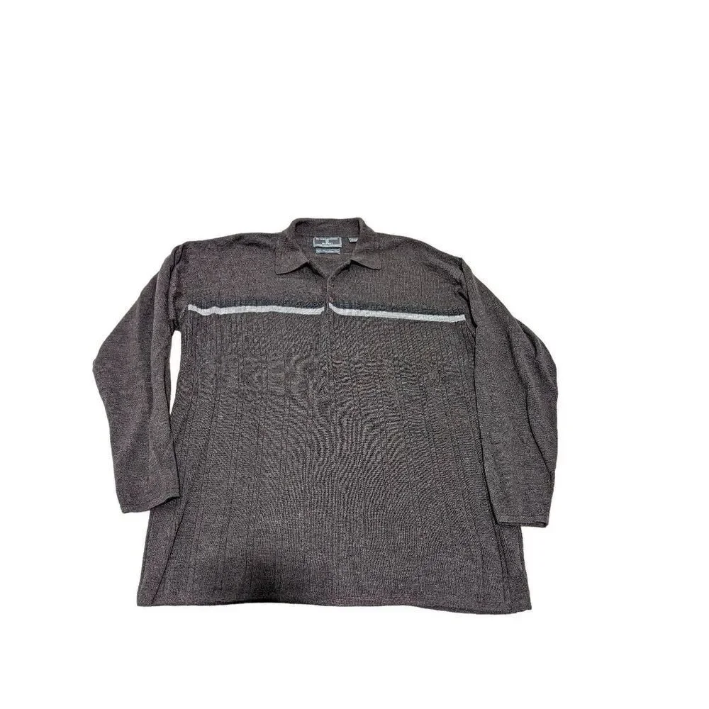 International Waters Men's Brown Long-Sleeve Wool Heather Collared Sweater Size